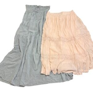 Bundle of Boho Hippie Whimsigoth Cottagecore Beach Tiered Smocked Skirts Wmns SM